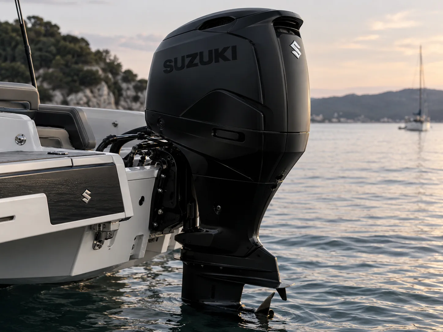 Иллюстрация подвесного мотора Suzuki Stealth Line в тёмном исполнении